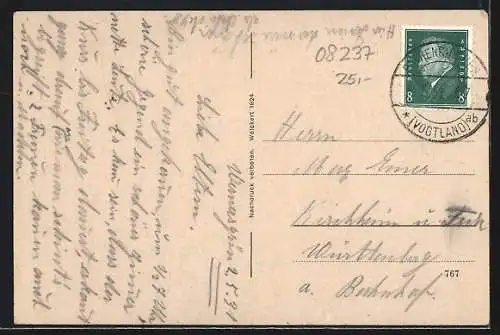 AK Wernesgrün i. Vgtld., Aussichtsturm, Strassenpartie und Ortsansichten