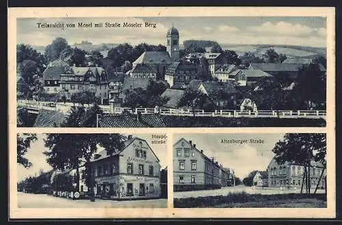 AK Mosel, Baumaterialien-Handlung, Altenburger Strasse und Teilansicht mit Strasse Moseler Berg