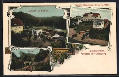 AK Blankenheim / Südharz, Kurhotel zur Wartburg, Bahnhof, Tunnel