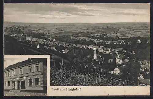 AK Hergisdorf, Gasthaus Metz und Totalansicht