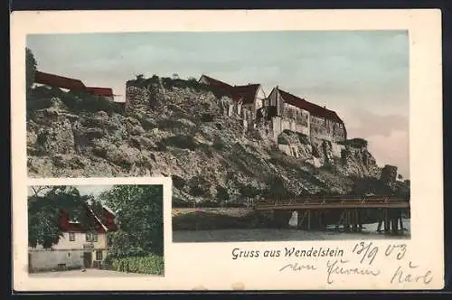 AK Wendelstein / Memleben, Gasthaus und Teilansicht mit Flusspartie