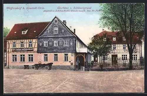 AK Wolfersdorf / Orla, Gasthaus zum Schlüsselgrund mit Garten und Strasse