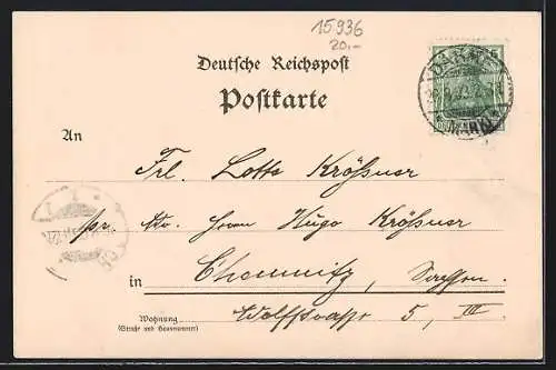 Lithographie Dahme / Mark, Victoria-Stift, Schloss, Rathaus