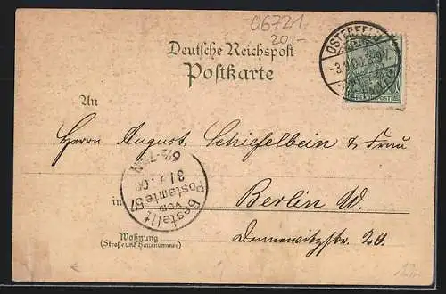 Lithographie Osterfeld / Halle, Ortsansicht, Markt, Bahnhof