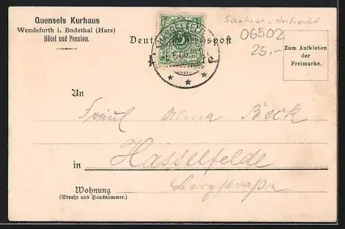 Lithographie Wendefurth, Quensel`s Kurhaus, Hotel und Pension, Ortsansicht