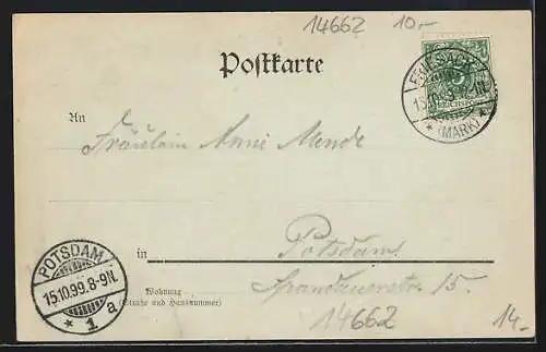 Mondschein-AK Friesack, Kirche und Charlottenstrasse
