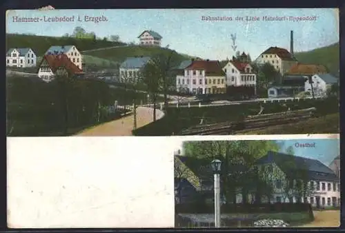 AK Hammer-Leubsdorf i. Erzgeb., Gasthof, Bahnstation der Linie Hetzdorf-Eppendorf