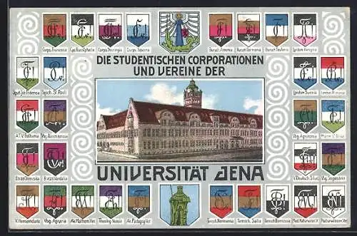 Künstler-AK Jena, Universität, Studentenwappen