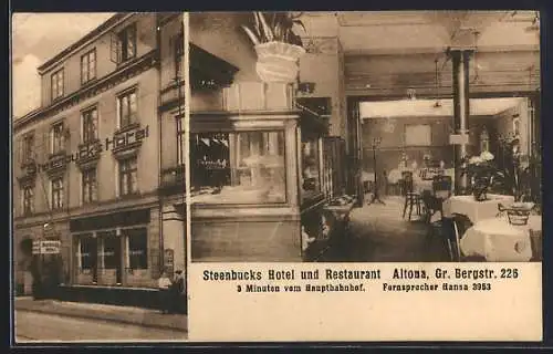 AK Hamburg-Altona, Steenbucks Hotel und Restaurant mit Innenansicht, Gr. Bergstrasse 226