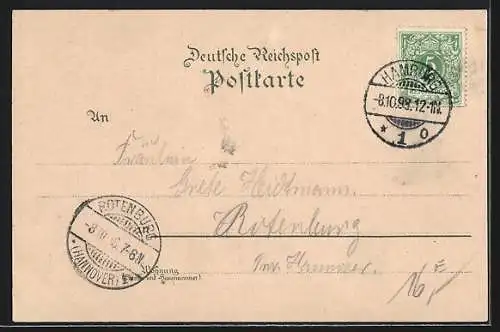 Lithographie Hamburg-Neustadt, Gasthaus Georg Hübner, Neuerwall 22, Gebäude, Japan-Säle