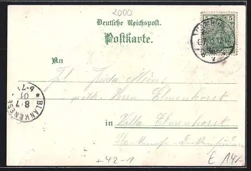 Lithographie Hamburg-Barmbek, Hamburger Schützenhof v. Hans Voss, Jäger m. Zielscheibe und Hirsch