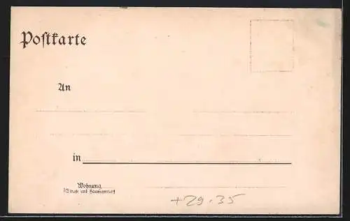 Passepartout-Lithographie Gunzenhausen, Distrikts-Krankenhaus, Hensolts-Höhe und Schranne mit Realschule im Kleeblatt