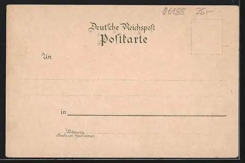 Lithographie Landsberg /Halle, Rathaus, Bahnhof, Post, Kapelle St. Crucis, Totalansicht