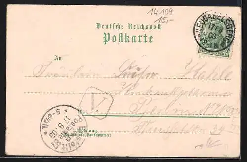 Lithographie Kohlhasenbrück, Kohlhas-Eiche, Partie mit Gasthof, Michael Kohlhas, Partie an Brücke mit Eisenbahn