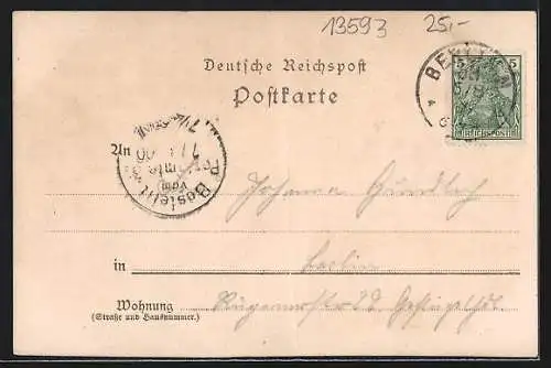 Lithographie Berlin, Restaurant-Café Pichelsdorf, Aussen- und Innenansichten