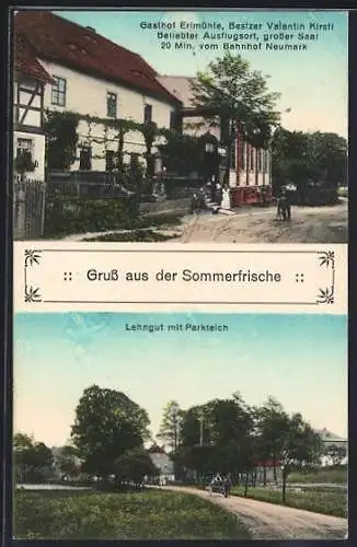 AK Neumark /Sachsen, Gasthof Erlmühle v. Valentin Kirstl, Lehngut mit Parkteich