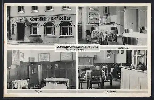 AK Glauchau i. Sa., Gasthaus Oberstädter Ratskeller, Innenansichten Cafe und Gastzimmer