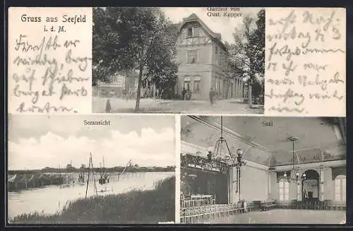AK Seefeld / Werneuchen, Gasthof v. Gust. Kupper, Seeansicht, Saal