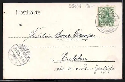 Lithographie Reinsdorf / Zwickau, Kriegerdenkmal, Oberer und Unterer Ortsteil