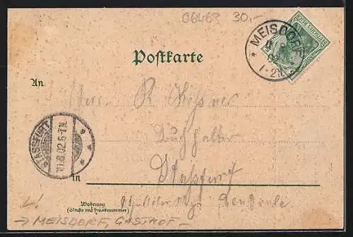 Lithographie Meisdorf, Der Gasthof Gartenhaus, Burg Falkenstein