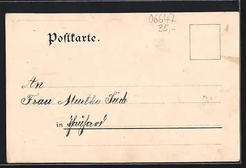 Lithographie Kahlwinkel bei Bad Bibra, Dorfstrasse mit Gasthaus, Schule mit Kirche, Post, Strasse nach Billroda