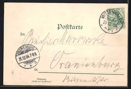 Lithographie Mittenwalde i. M., Bahnhof, Stadttor u. Pulverthurm, St. Georgs Kapelle