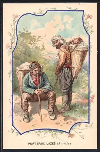 Lithographie Zwei armenische Händler bei einer Pause am Wegesrand