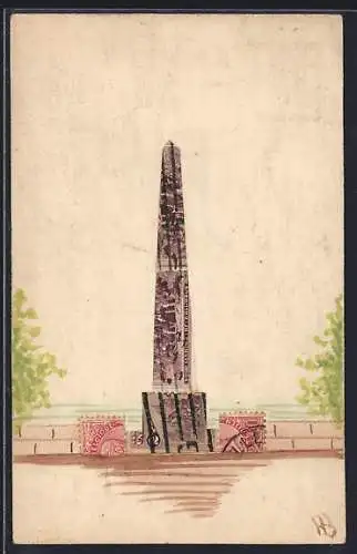 AK Briefmarkencollage in Form eines Denkmals