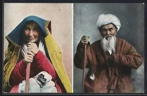 AK Russische Typen, Mann und Frau aus Zentralasien