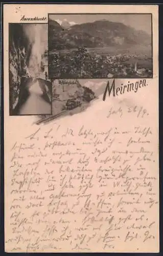 Vorläufer-AK Meiringen, 1895, Aareschlucht, Brünigbahn, Totalansicht