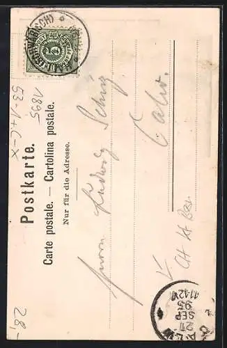 Vorläufer-AK Meiringen, 1895, Aareschlucht, Brünigbahn, Totalansicht