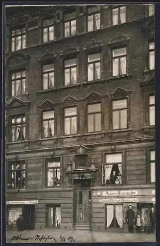 Foto-AK Hamburg-Altona, Schuhmacher Julius Meyer, Stiftstrasse 14, jetzt Paulsenplatz 7, 1909