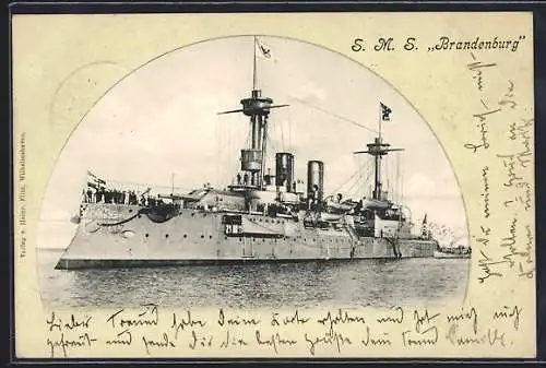 AK Kriegsschiff vom Ostasiengeschwader SMS Brandenburg auf See