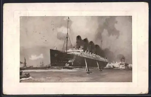 Passepartout-AK Passagierschiff R.M.S. Lusitania der Cunard Line, versenkt durch deutsches U-Boot U 20
