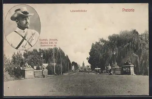 AK Pretoria, Löwenbrücke, Komdt. Jooste, Halleschestrasse 22 Berlin, Burenkrieg