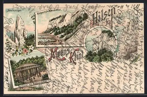 Lithographie Moens-Klint, Sommerspir, Pavillonen ved Maglevandsfald, Kystparti fra Moens-Klint, Store Taler