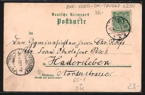 Lithographie Hoyer, Bahnhof, Hotel Sylt am Marktplatz, Grosse Strasse und Schleuse