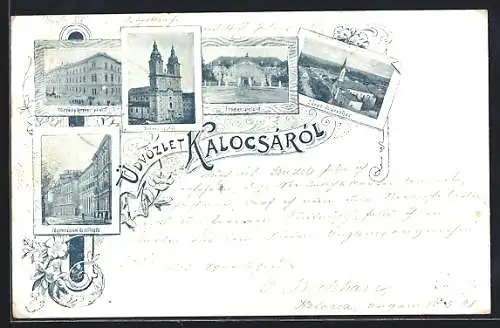 AK Kalocsa, Érséki palota, Fögymnasium és csillagda, Székesegyház