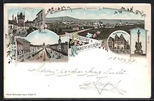 Lithographie Rakonitz, Námestí, Brána východní, Stary dumna námestí