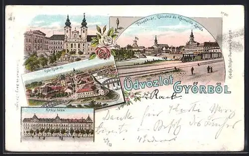Lithographie Györ, Püspökvár, Rábahid és Kármelita Zárda, Királyi tábla, Ujváros