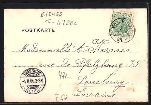 AK Wolfisheim, Hotel Tramway v. J. Heymann, Strassenbahn davor