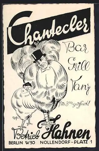 AK Berlin-Schöneberg, Restaurant Hahnen`s Chantecler-Bar, Bes. Hubert Hahnen, Nollendorfplatz 1