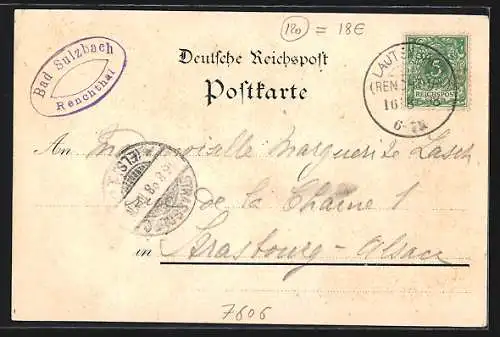 Lithographie Bad Sulzbach /Renchthal, Blick vom Schärtenkopf, Kapelle und Waldpartie