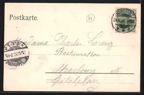 Lithographie Konstanz, Hafenansicht und singende Frösche
