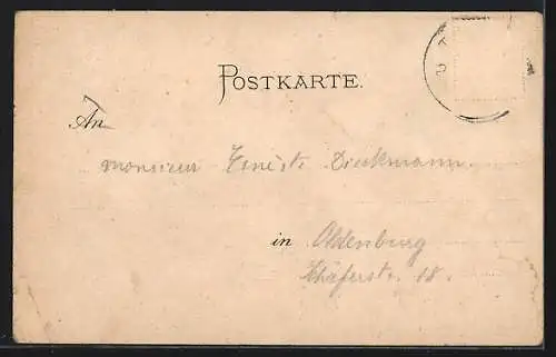 Lithographie Tegernsee, Gasthaus Hirschenberghaus, Totalansicht, Paar im Ruderboot