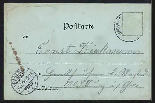 Mondschein-Lithographie Reichenhall, Totalansicht und Dame in Tracht