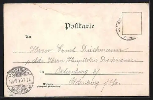 Lithographie Dortmund, Fredenbaum und altes Rathaus bei Nacht