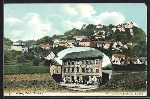 AK Egloffstein /Fränk. Schweiz, Gasthaus Distler und Ortsansicht