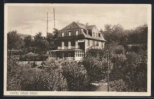 AK Bad Salzig am Rhein, Hotel Haus Bach mit Garten