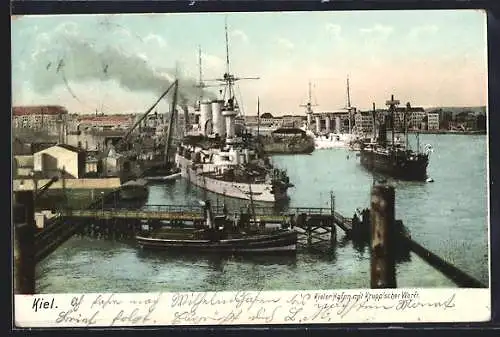 AK Kiel, Hafenansicht mit Krupp`scher Werft